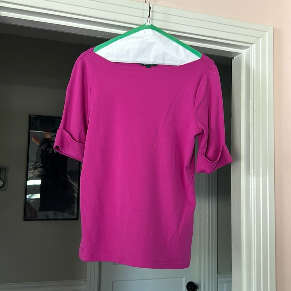 Pink boat neck tee by Lauren for Ralph Lauren